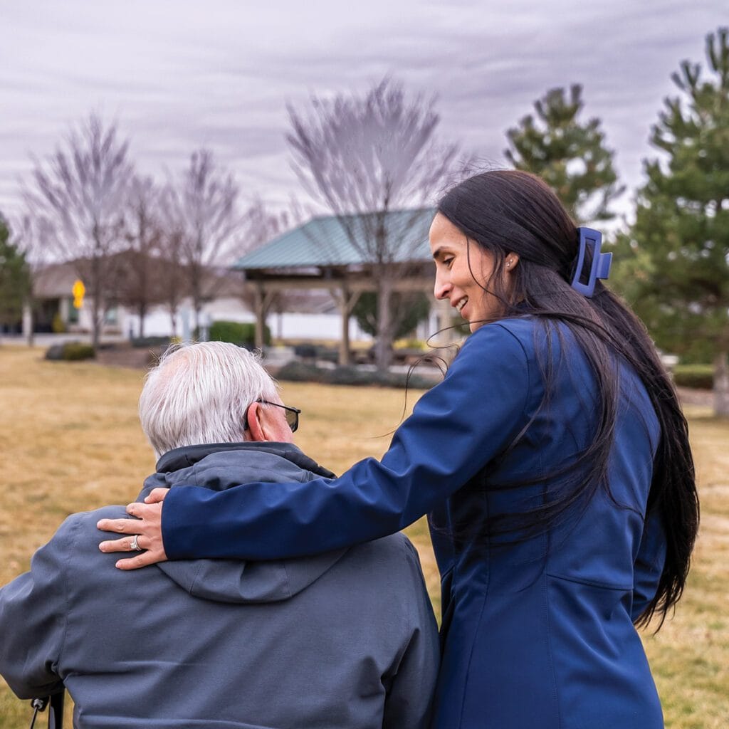nurse and patient outside